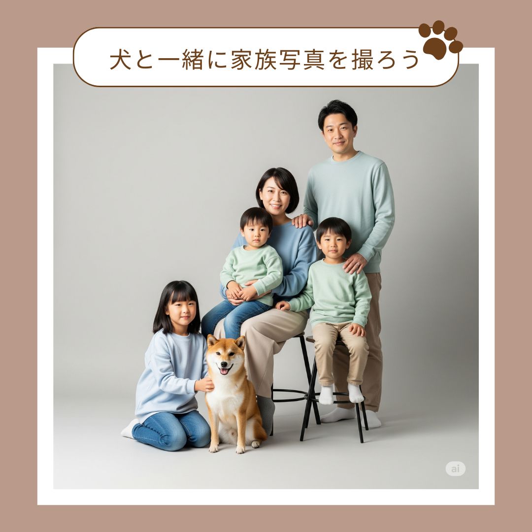 犬と一緒の家族写真